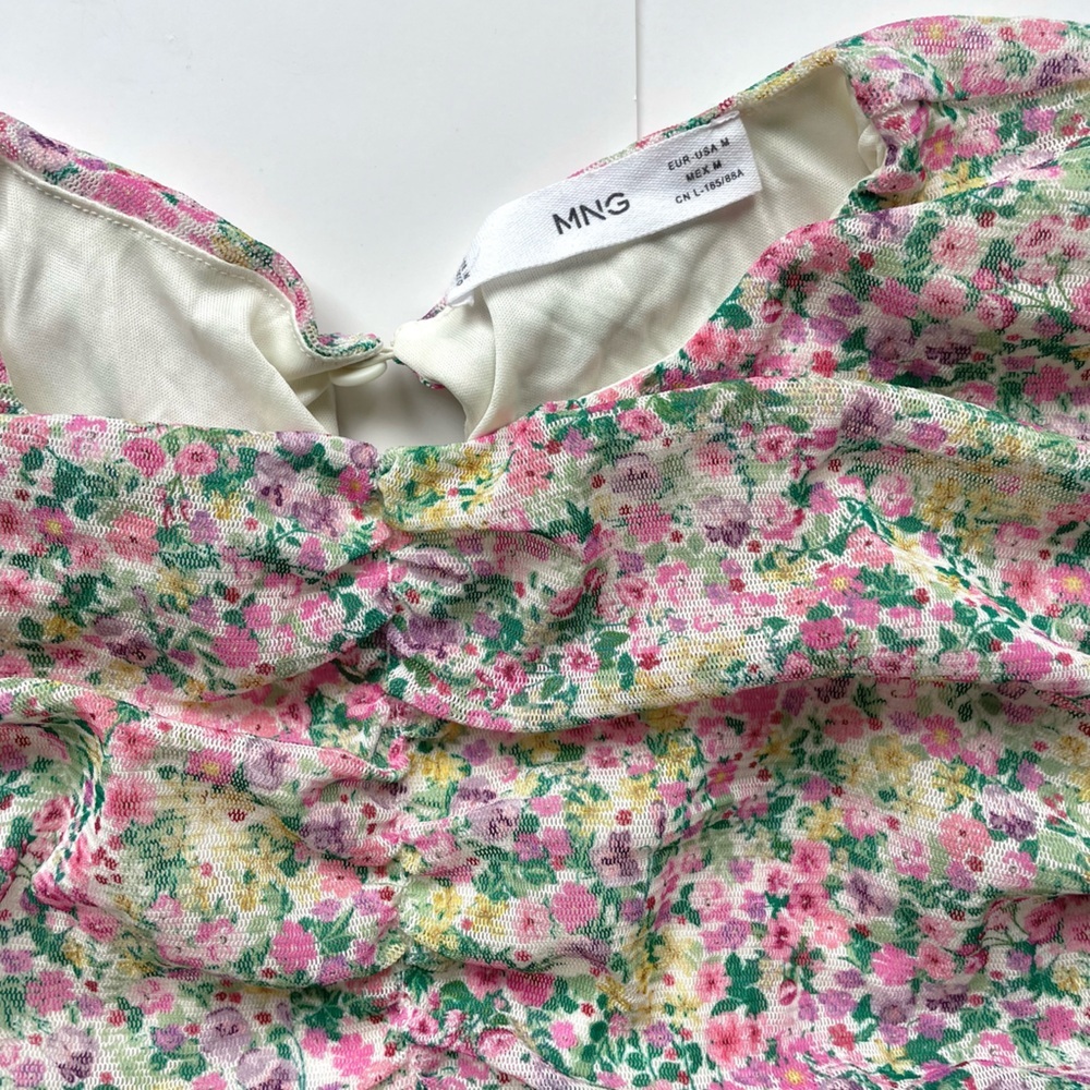 mango ruched medium Floral Pink Women's Top - Picture 7 of 7